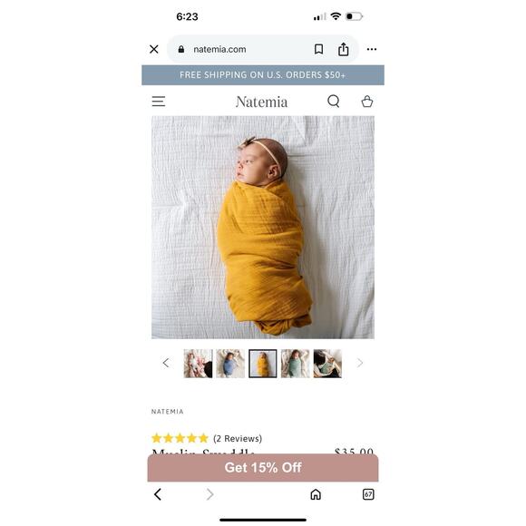 Natemia Bamboo Muslin Swaddle Blanket Harvest Gold 47" x 47" New - Picture 5 of 6
